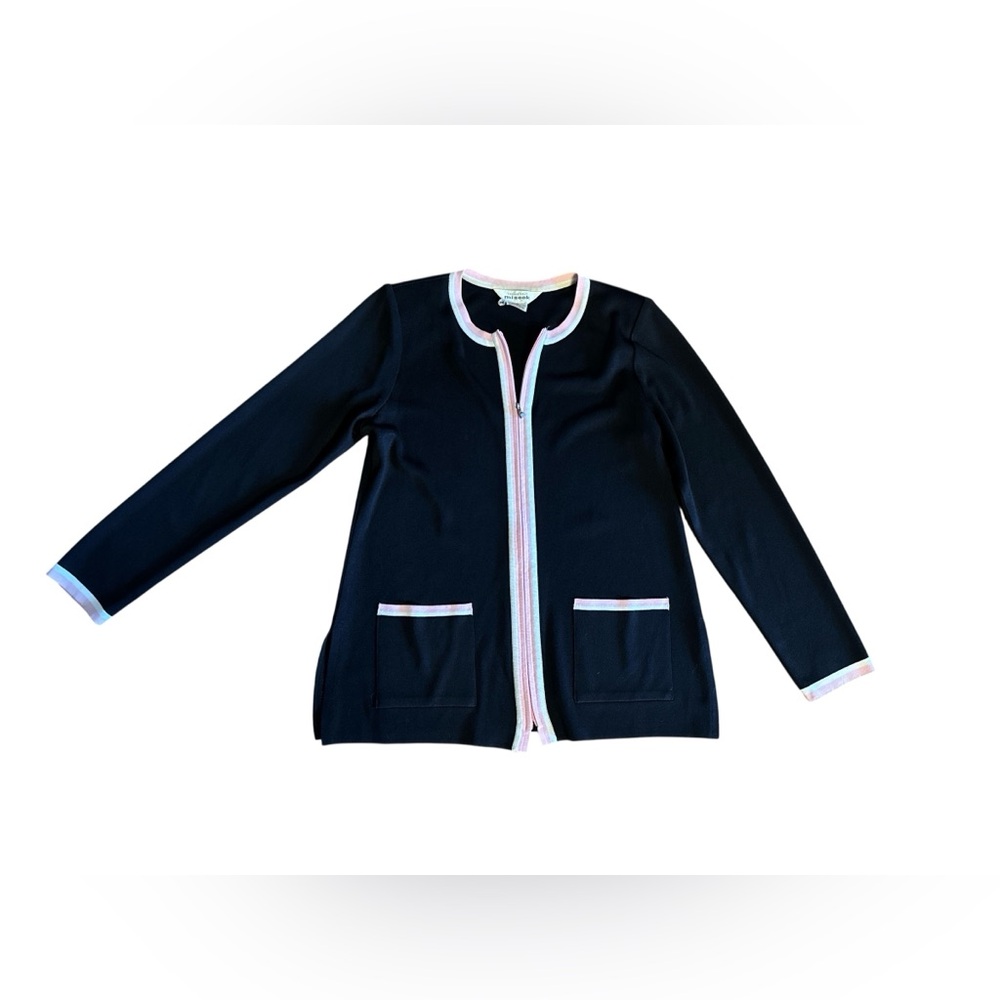 Exclusively Misook Black Zip Pink Black Pinstripe Colorblock Blazer SM/MED